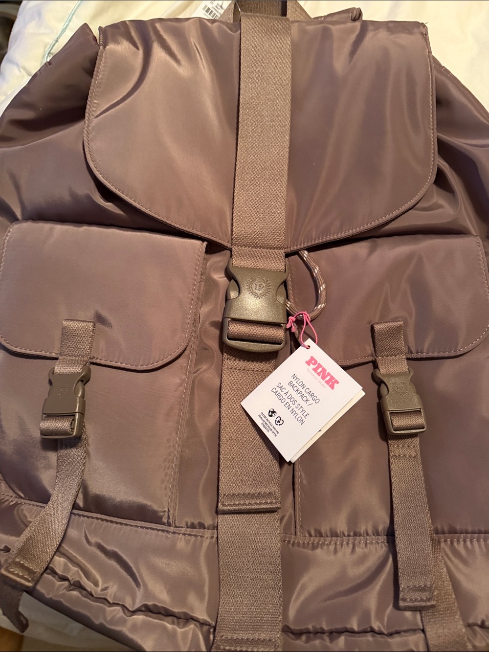 PINK Victoria's Secret Satin Taupe Backpack